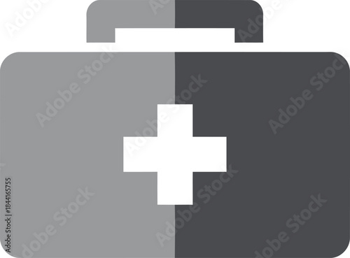 First aid kit vector icon featuring a prominent medical cross in a neutral gray tone.