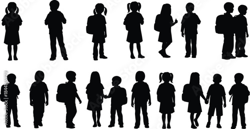 Diverse Children Silhouettes Vector Collection 