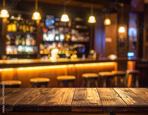 Wallpaper Mural Empty wooden table with a blurred bar interior Torontodigital.ca