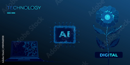 Digital flower blooming from technology artificial intelligence and the future