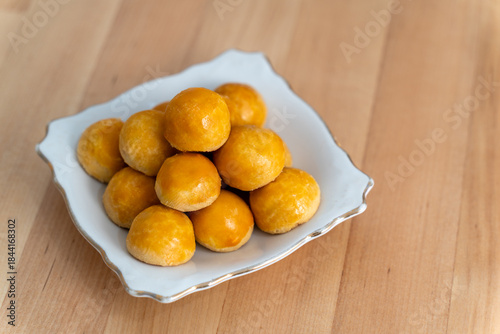 Close Up Nastar Cookies or pineapple tart on wooden background;