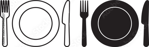 tableware place setting icon set fork plate knife vector illustration