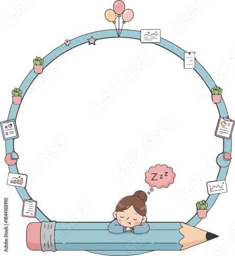 cartoon office with a woman sleeping Frame