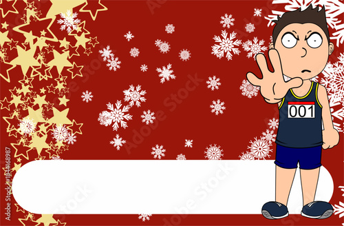 runner kid character cartoon christmas background postal in vector format