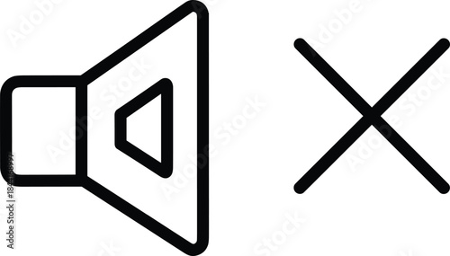 Mute sound icon illustration, speaker off symbol, audio disable button, media interface control vector isolated white background design