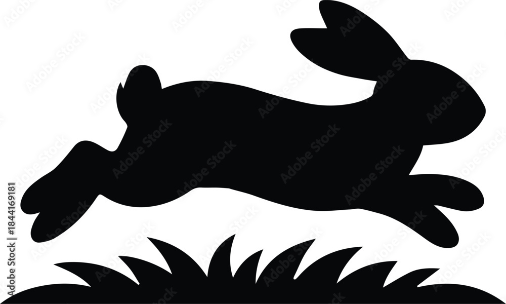 Fototapeta premium rabbit silhouette leaping over grass vector icon isolated illustration