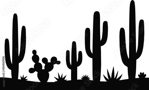 cactus desert silhouette vector with spiky flora and dry terrain