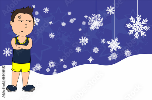 runner kid character cartoon christmas background postal in vector format