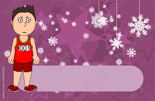 runner kid character cartoon christmas background postal in vector format