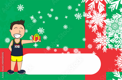 runner kid character cartoon christmas background postal in vector format