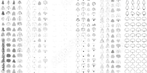 A dense pattern of various tree shapes in grayscale tones