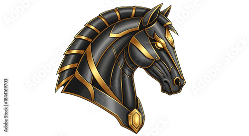 Black and Gold Armored Horse Head Icon for Gaming Esports Luxury Brand Identity Design