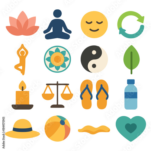 Zen Collection: An assortment of iconic elements evoking balance, mindfulness, and the peace of yoga, promoting relaxation and well-being.