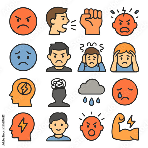 Emotions in Illustration: A set of evocative illustrations capturing a range of emotional states, from anger and frustration to sadness and anxiety.