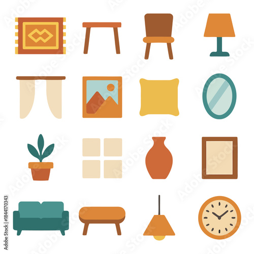 Home Decor Icons: A collection of various home decor elements, each meticulously designed to bring a touch of style and personality to any interior space.