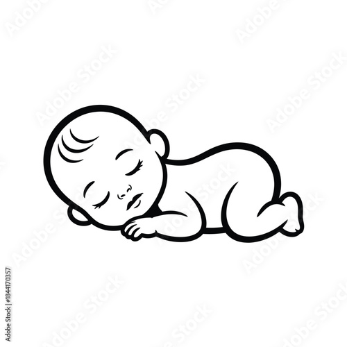 A peaceful sleeping baby a simple black and white line drawing