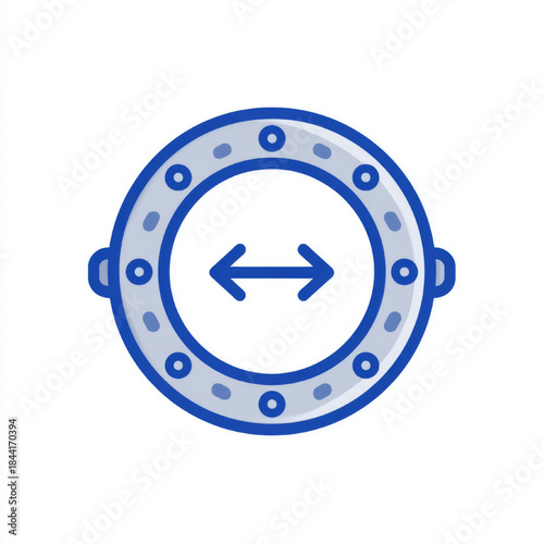 Modern flat design blue double arrow icon enclosed in a circular frame on a clean white background, ideal for web interfaces or navigation concepts.
