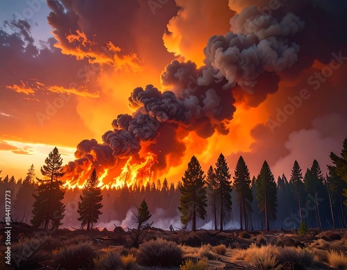 Wallpaper Mural Forest fire rages with smoke billowing into dramatic sunset Torontodigital.ca