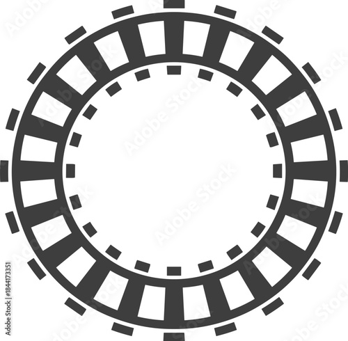 Circular roller coaster track icon, minimalist railway loop symbol, amusement park outline illustration on white background