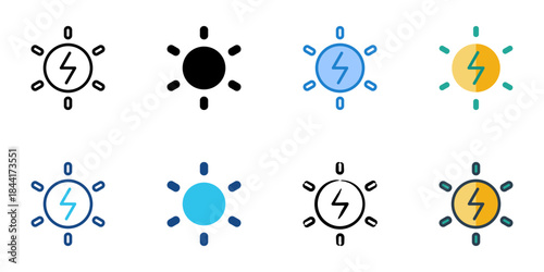 Sun energy icon set multiple style vector collection. Editable Stroke 
