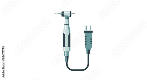 Electric Dental Drill with Plug Silver and Black Medical Equipment.