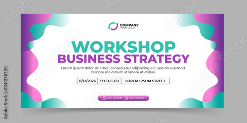 Workshop business banner design template purple and green color