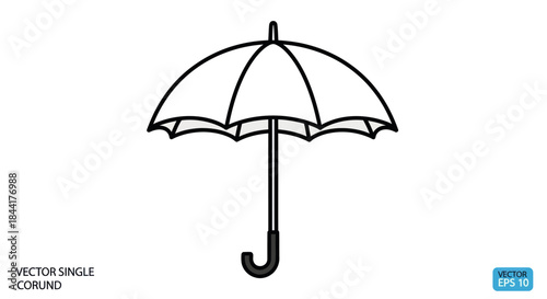 Simple Black and White Umbrella Illustration with Curved Handle.
