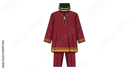 Maroon Muslim Outfit with Black Cap Traditional Attire.