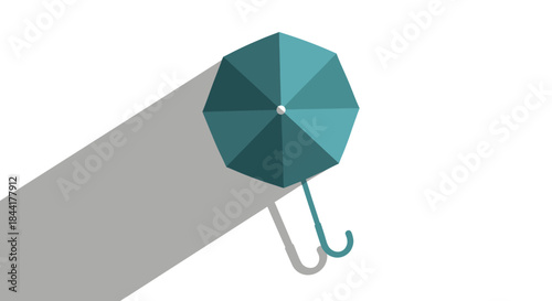 Teal Umbrella with Long Shadow Top View.