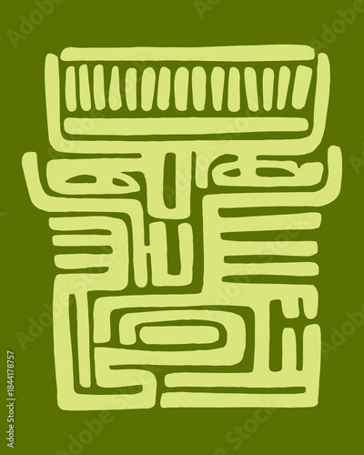 Ancient Glyph face clip art, A mysterious, detailed glyph from a forgotten civilization stands on a solid green background, revealing intricate symbols and the artistic design. 