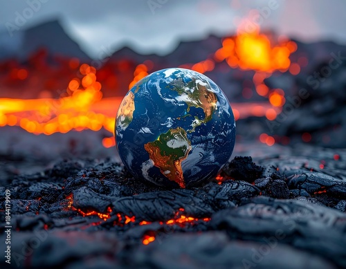 Wallpaper Mural Globe atop volcanic rock, with fiery lava surrounding it Torontodigital.ca