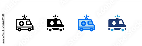 Ambulance icon multiple style collection. Vector illustration.