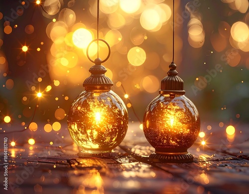 Wallpaper Mural Glowing lanterns hang before a warm bokeh background Torontodigital.ca