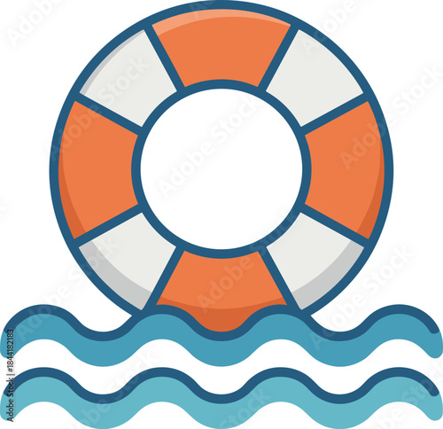 Life preserver icon illustration, water safety symbol, rescue flotation device, maritime safety design, minimalist ocean emergency graphic