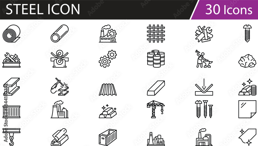Αυτοκόλλητο Industrial manufacturing icon set, construction tools, factory equipment, metalw