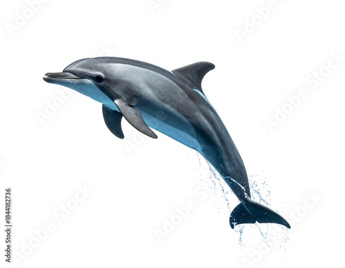 Majestic dolphin captured midair in action high resolution photo in a white background