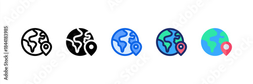 World Map icon multiple style collection. Vector illustration.