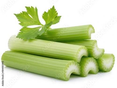 Fresh celery sticks with leafy green top