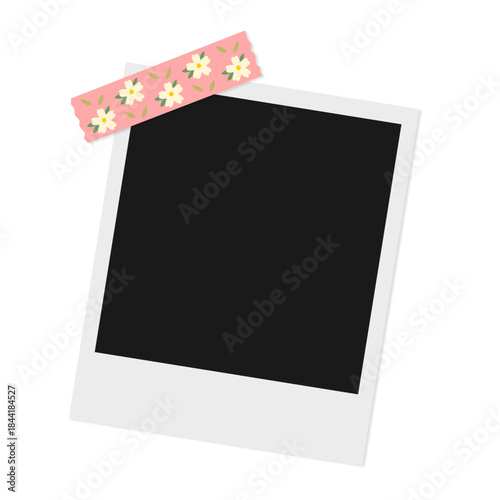 blank instant photo frame with floral washi tape
