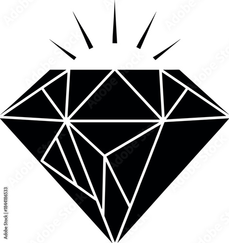 Black Diamond Gemstone Icon Silhouette for Jewelry Luxury and Precious Design