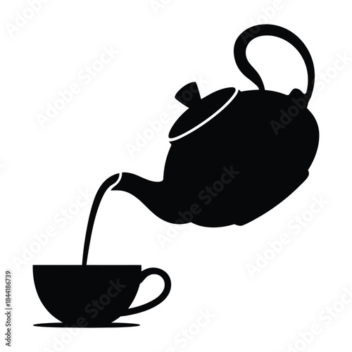 Teapot pouring chai Vector, Silhouette, Illustration