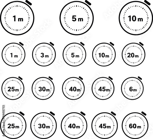 Stopwatch Timer Icon Set Black and White for Time Management and Speed Measurement