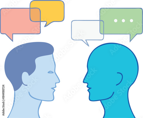 Two heads facing each other with overlapping speech bubbles