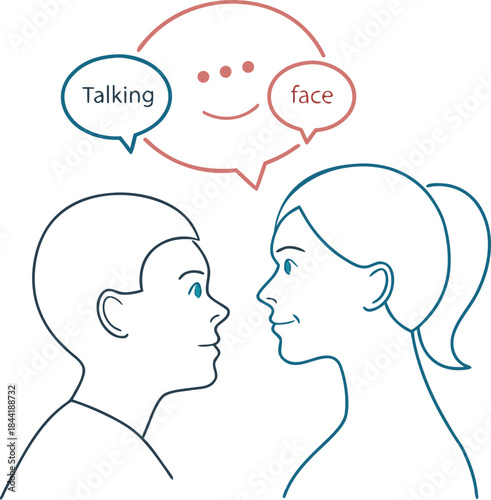 Illustration of two people talking face to face, communication concept