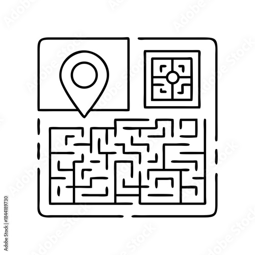 Modern QR Code Illustration with Location Pin and Maze Elements