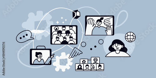 Digital connections and collaboration people interacting through screens and technology