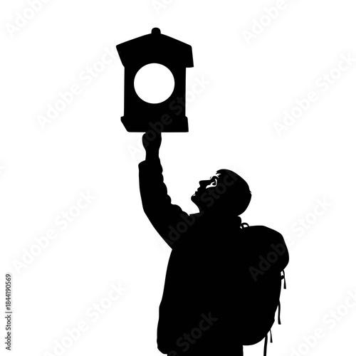 Man holding birdhouse silhouette isolated on white background