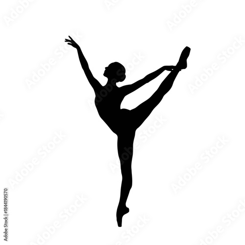 Ballet dancer in arabesque pose silhouette isolated on white background