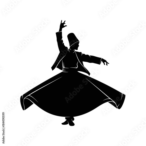 Whirling dervish dancing silhouette isolated on white background