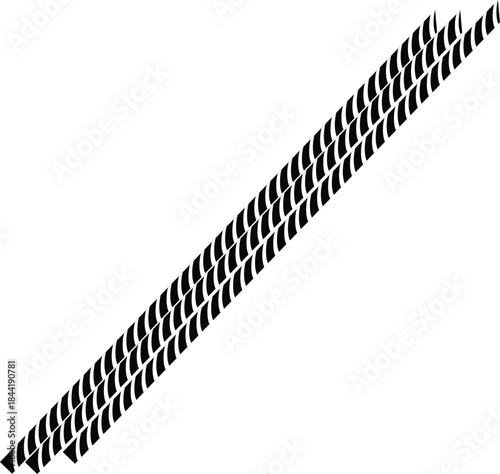 Graphic representation of three parallel diagonal tire tracks on a white backdrop isolated on white background, Vector